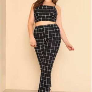 Plus Grid Crop Cami Top & Pants Set